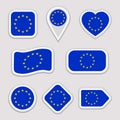 The European Union flag stickers set. EU national symbols badges. Isolated geometric icons. . Vector official flags collection. Sp Royalty Free Stock Photo