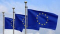 European Union flag waving in wind with blue sky. Europe banner silk blowing Royalty Free Stock Photo