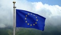 European Union flag waving in wind at mountain. Europe banner silk blowing Royalty Free Stock Photo