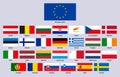 European union flags. Europe union advanced countries, Spain, Germany, Greece and Finland vector illustration set