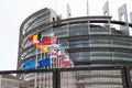 European Union Flags and France flag flies at half-mast Royalty Free Stock Photo