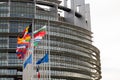 European Union Flags and France flag flies at half-mast Royalty Free Stock Photo