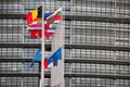 European Union Flags and France flag flies at half-mast Royalty Free Stock Photo
