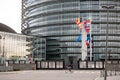 European Union Flags and France flag flies at half-mast Royalty Free Stock Photo