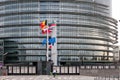 European Union Flags and France flag flies at half-mast Royalty Free Stock Photo