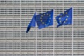 European Union flags in front of European Commission headquarters building, Berlaymont building. Royalty Free Stock Photo