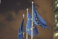 European Union flags fluttering Royalty Free Stock Photo