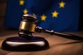 European Union Law and Order Symbolic Judges Gavel Hammer on EU Flag. created with Generative AI