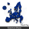 European union map and flag  EU  . Waving textile design . Dot world map background . Vector Royalty Free Stock Photo