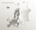 European Union map, separates Europe states with names, card paper 3D natural Royalty Free Stock Photo
