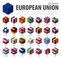 European union and membership . EU . 3D Cubic flag isometric top design . Vector