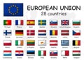 European union and membership flag . Association of 28 countries . Modern simple cartoon outline design and doodle world map Royalty Free Stock Photo