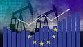 European Union oil industry concept. Economic crisis, increased prices, fuel default. Oil wells, stock market, exchange economy