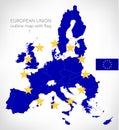 European Union outline map with EU flag Royalty Free Stock Photo