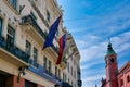 Flags Flying on Historical Building, Ljubljana, Slovenia