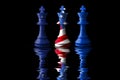 European Union, us and North Atlantic Treaty Organization (nato) flags paint over on chess king. 3D illustration