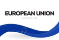 European Union waving flag banner. EU distinctive symbol. Europe blue patriotic ribbon with stars poster. European
