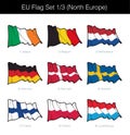 European Union Waving Flag Set - North Europe Royalty Free Stock Photo