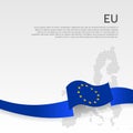 European union wavy flag and mosaic map on white background. European union flag with blue wavy ribbon. Layout banner. Cover Royalty Free Stock Photo