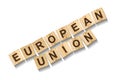 European Union, word on wooden blocks. Isolated on a white background Royalty Free Stock Photo