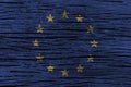 European Union & x28; EU & x29; flag with high detail of old wooden background . 3D illustration