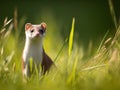 European weasel (Mustela ludoviciana) in grass. Made with Generative AI