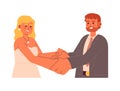 European wedding couple holding hands semi flat colorful vector characters