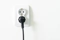 European white electrical outlet socket and black cable pluged i Royalty Free Stock Photo