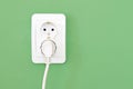 European white electrical outlet socket and white cable pluged i Royalty Free Stock Photo