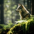 EUROPEAN WOLF Canis lupus, Portrait of an adult male wolf in the forest Royalty Free Stock Photo