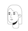 European woman with bob haircut black and white 2D line cartoon character head