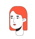 European woman with ginger hair 2D linear cartoon character head