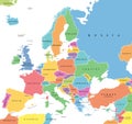 Europe with a part of the Middle East countries, political map Royalty Free Stock Photo