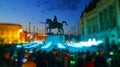EuropeLights Bucharest Statue of King Carol of Romania in the EuropeLights festival In which we see a l