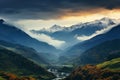 Europes Svaneti region, a foggy mountain pass in the Caucasus