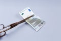 Euros banknote and a scissors Royalty Free Stock Photo