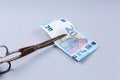 Euros banknote and a scissors Royalty Free Stock Photo
