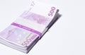 euros banknotes of five hundred, 500 euros lies on table, Many 500 euro banknote Royalty Free Stock Photo