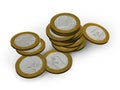 Euros coins on white background