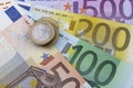 Euros (EUR) coins and notes. Royalty Free Stock Photo