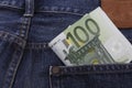 Euros (EUR) notes in a pocket Royalty Free Stock Photo