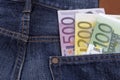 Euros (EUR) in a pocket. Royalty Free Stock Photo