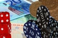 Euros, gambling chips and dice Royalty Free Stock Photo