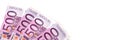 500 euros pink banknotes isolated on white panoramic background, cash money web banner Royalty Free Stock Photo