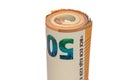 euros rolled into a tube, 50 euro bills on a white background 13 Royalty Free Stock Photo
