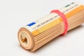 euros rolled into a tube, 50 euro bills on a white background 8 Royalty Free Stock Photo