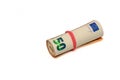 euros rolled into a tube, 50 euro bills on a white background 3 Royalty Free Stock Photo