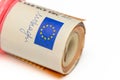 euros rolled into a tube, 50 euro bills on a white background 11 Royalty Free Stock Photo