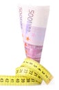 Euros with yellow measuring coins