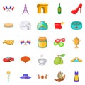 Eurotrip icons set, cartoon style Royalty Free Stock Photo